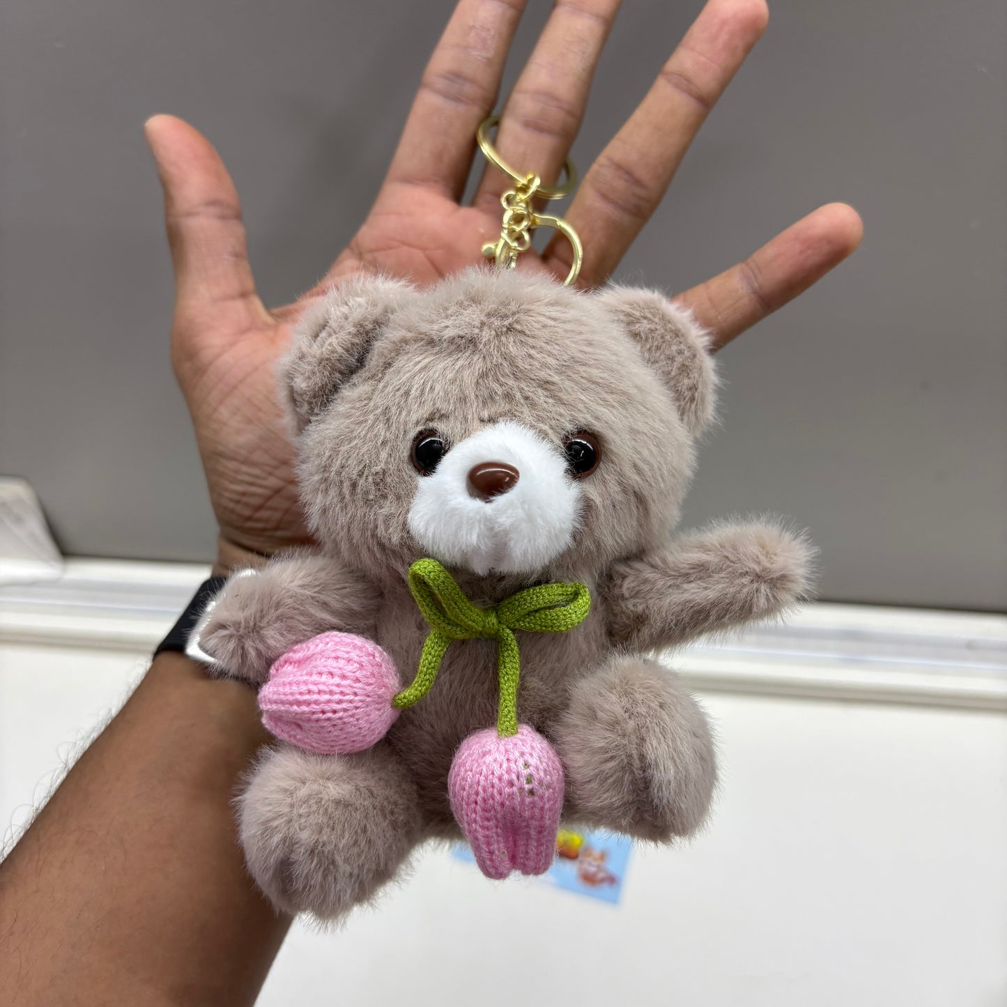 Knitted Tulip Teddy Plush Keychain
