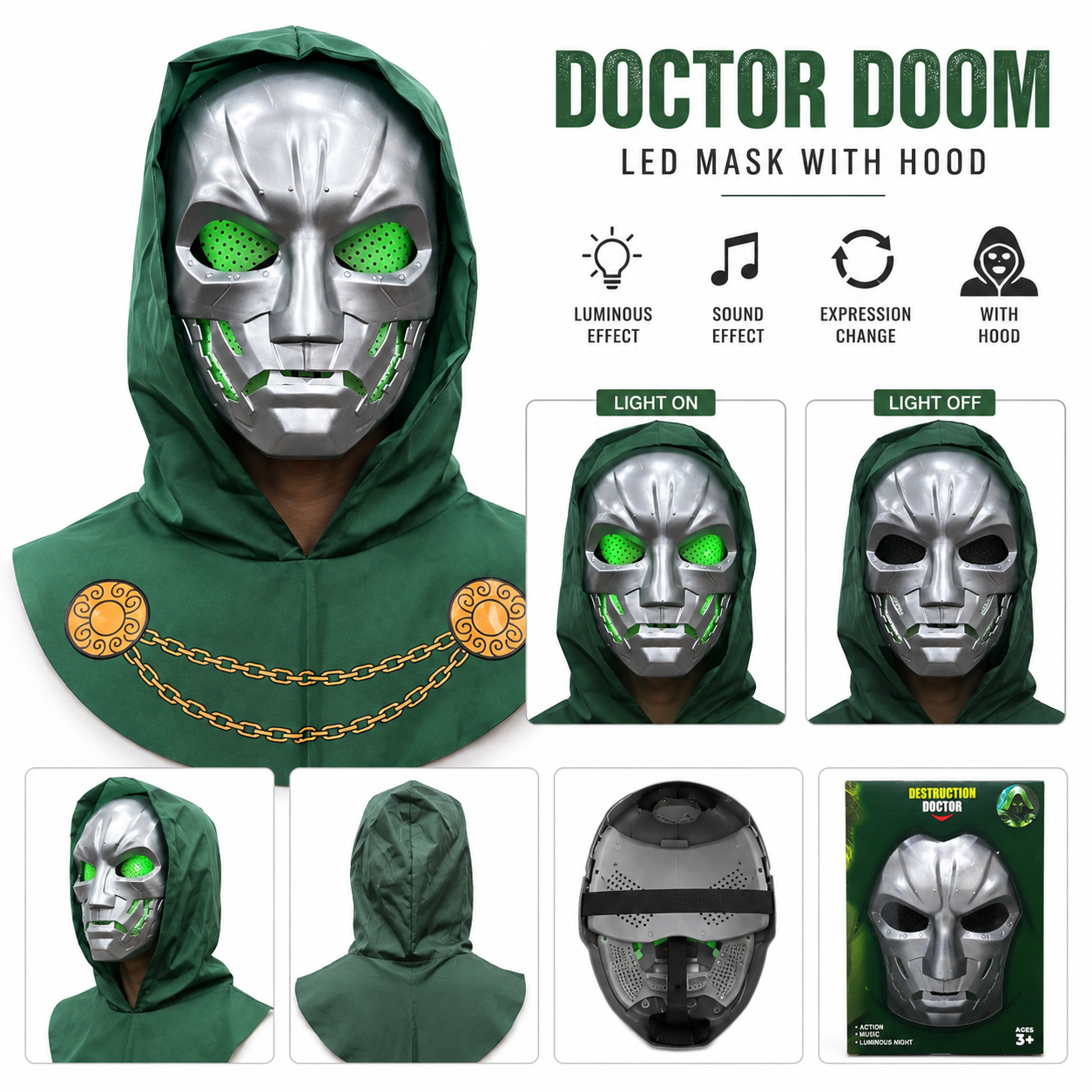 Doctor Doom | Jaw control | LED Mask with Light & Sound Effects