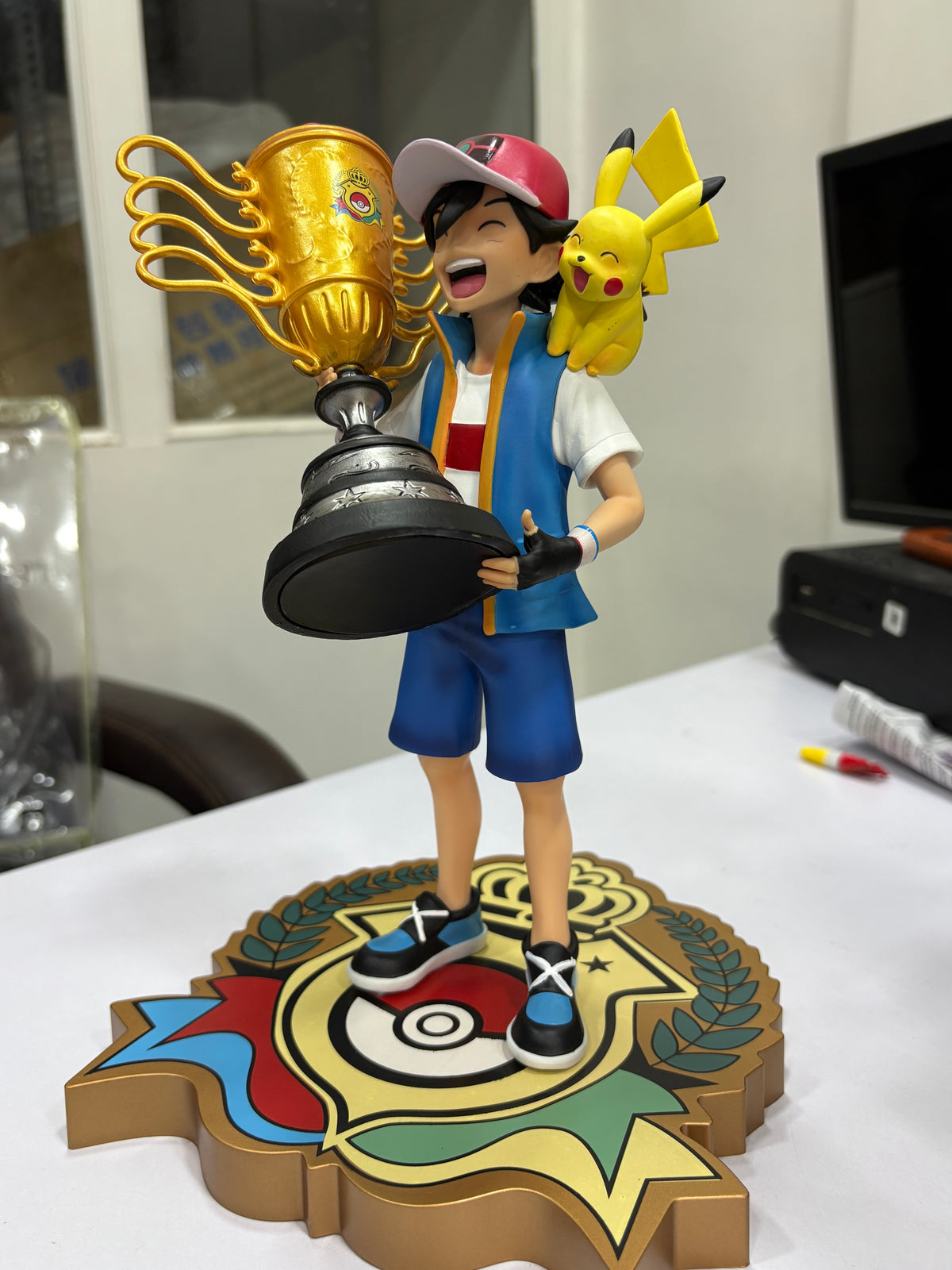 Pokémon Ash Ketchum Champion Trophy with Pikachu Collectible Figure