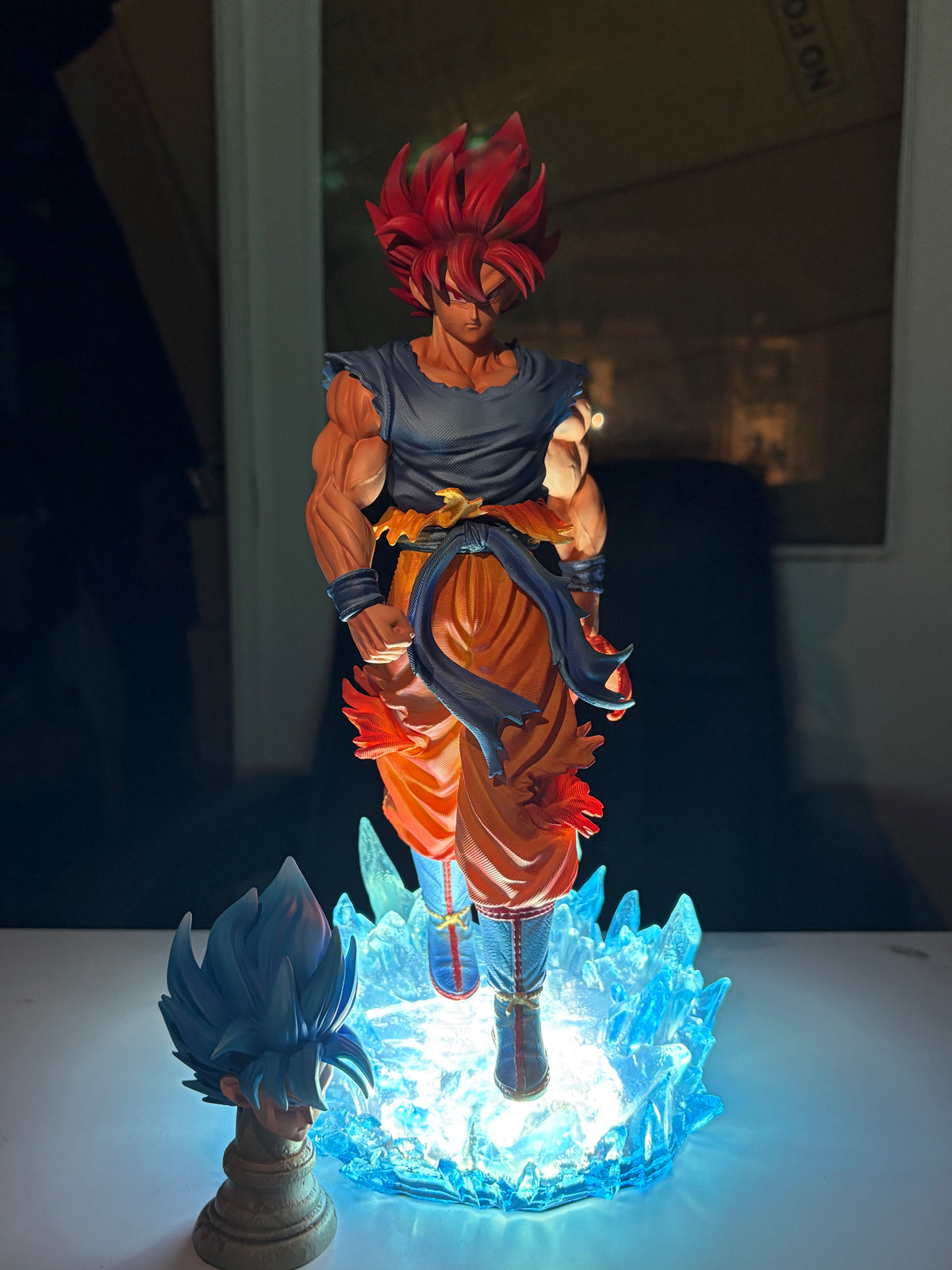 Dragon Ball Z Super Saiyan God Goku LED Light-Up Crystal Base Collectible Figure