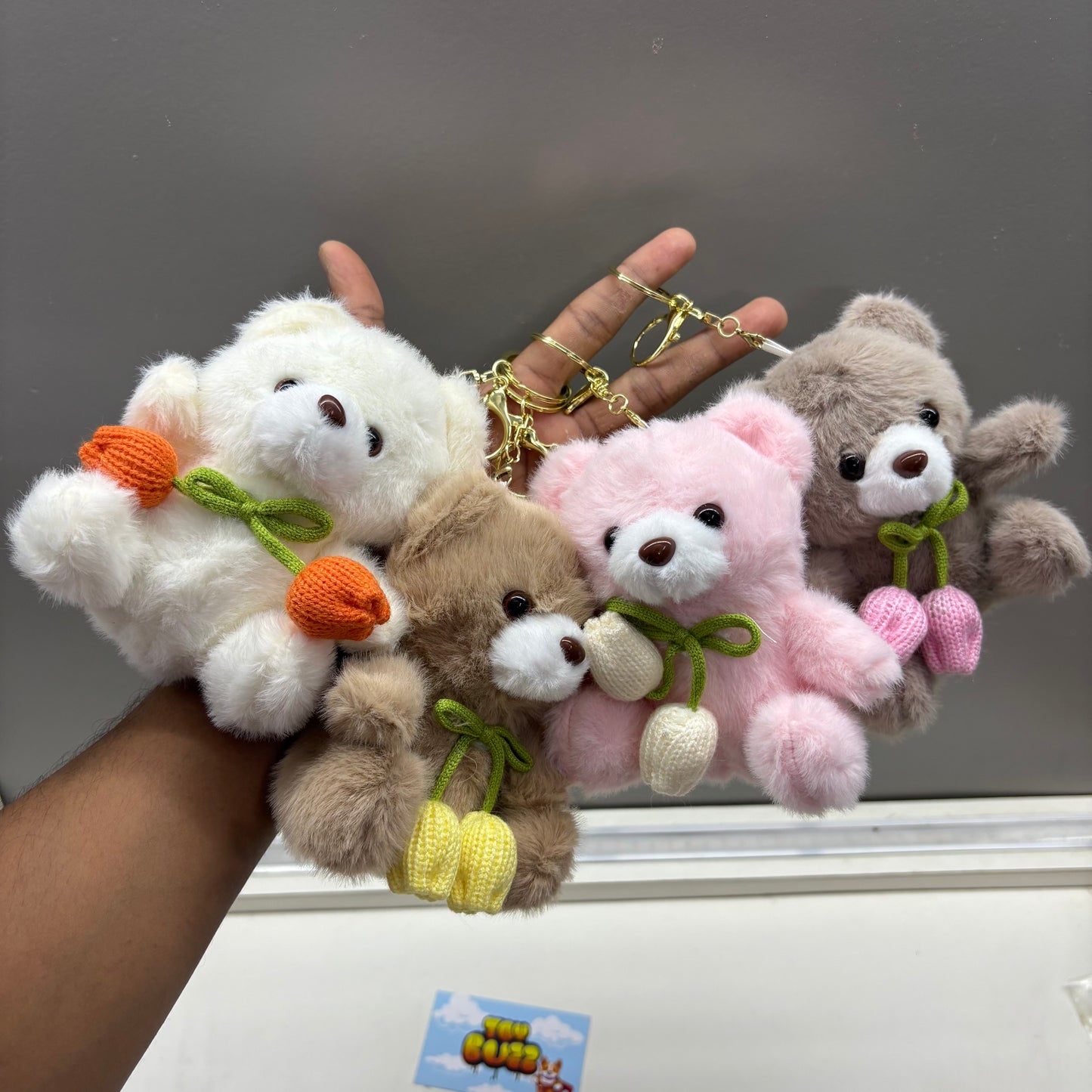 Knitted Tulip Teddy Plush Keychain
