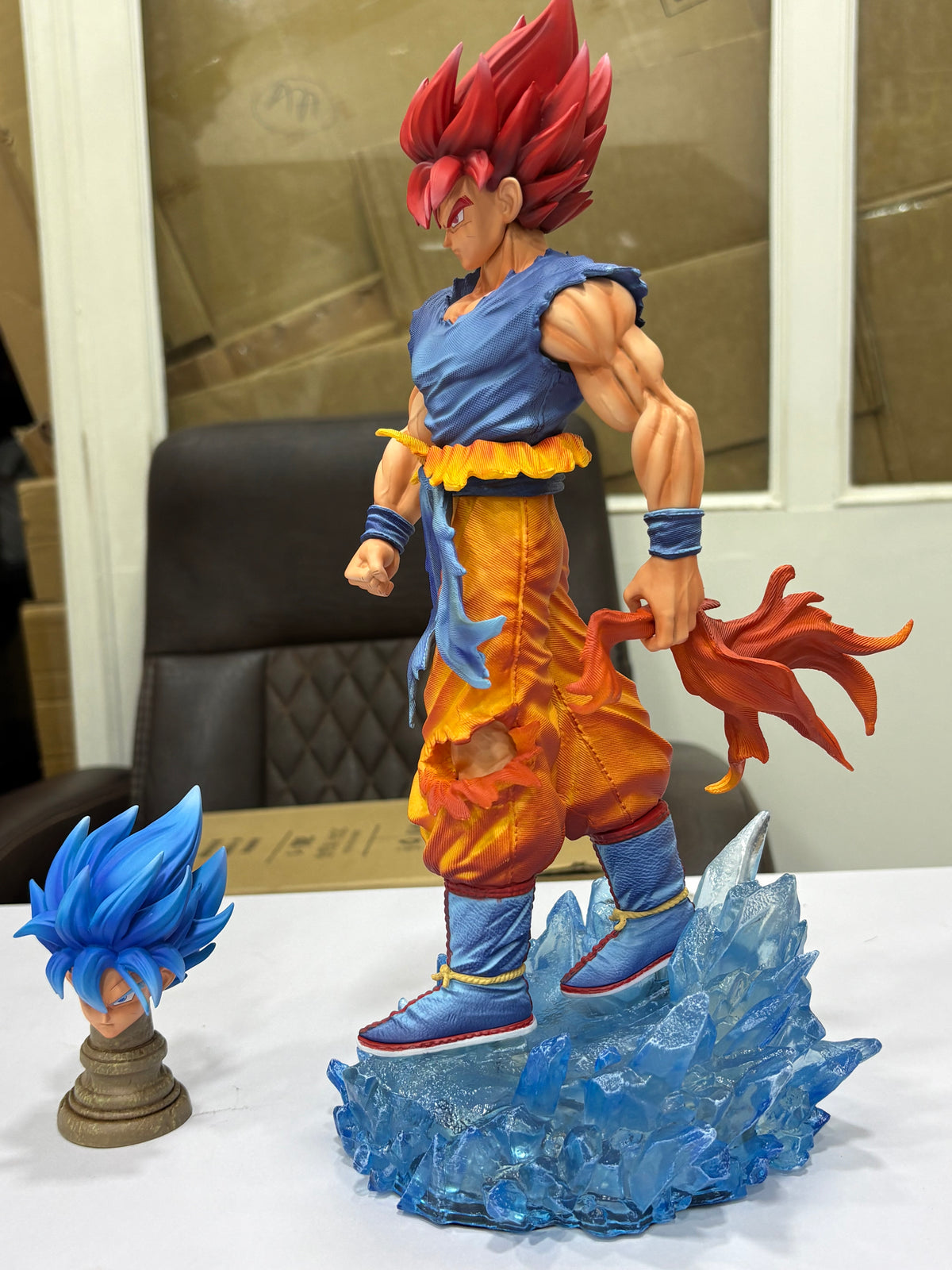Dragon Ball Z Super Saiyan God Goku LED Light-Up Crystal Base Collectible Figure