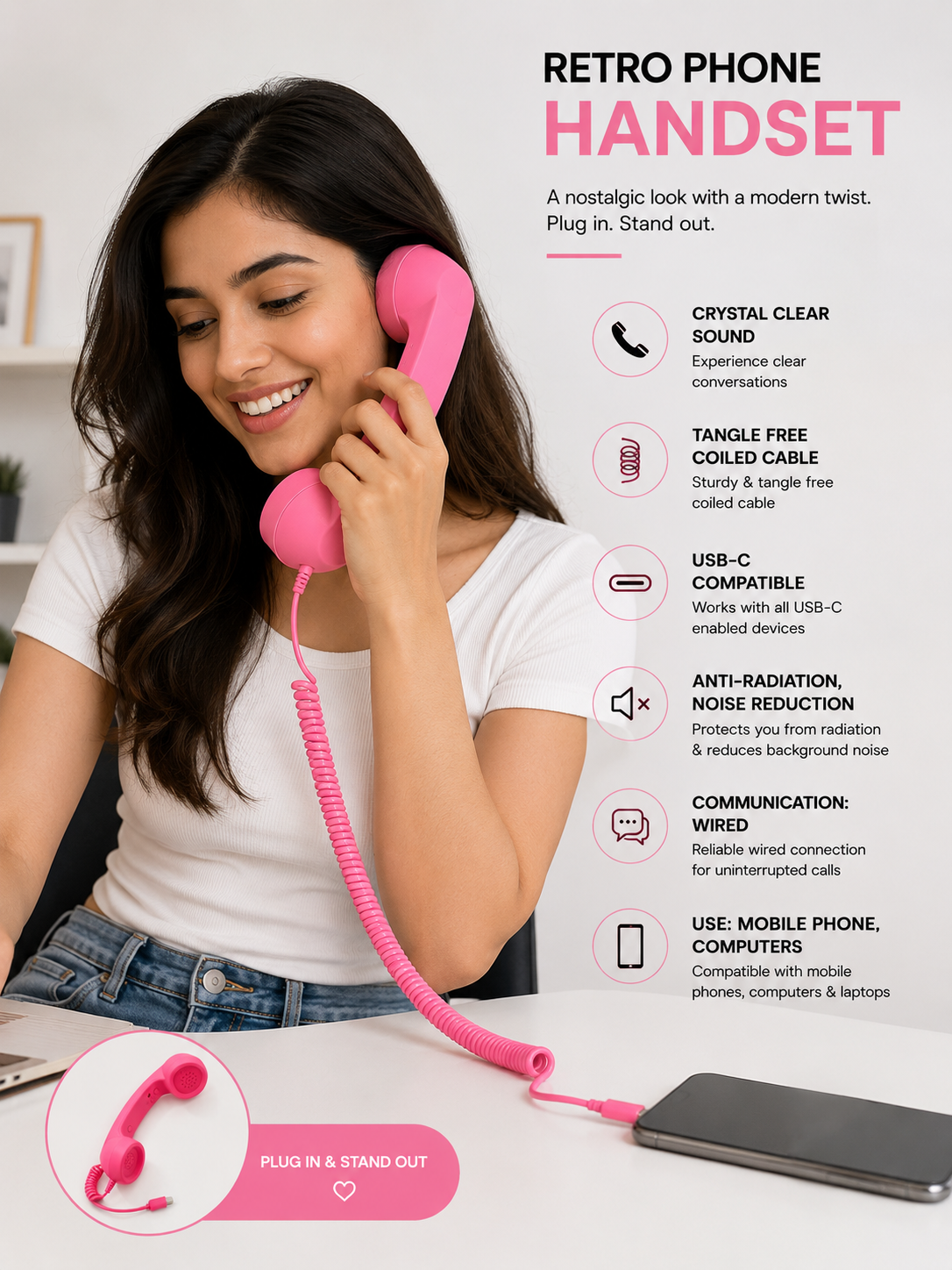Retro Phone Handset | Phone Receiver for Mobile Phone | Telephone