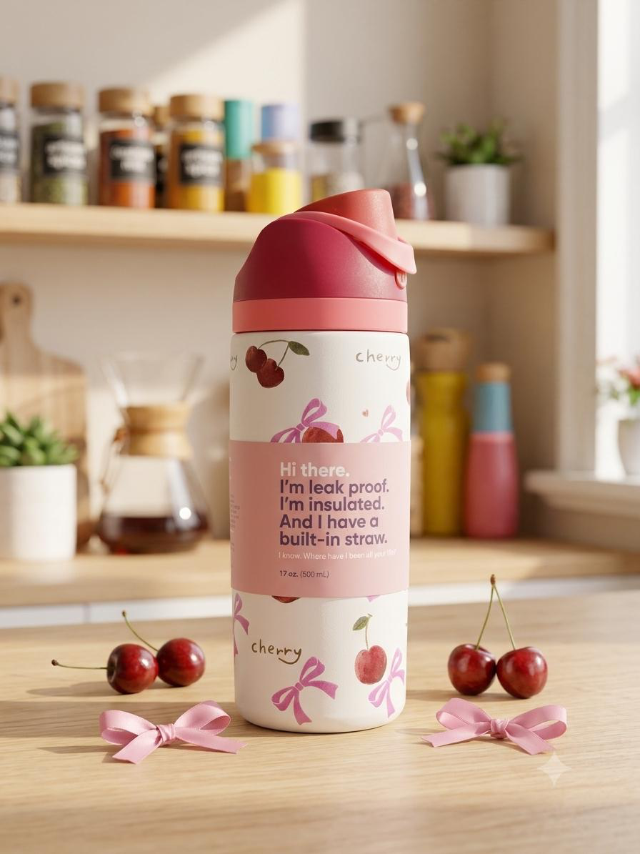 Miumi- Pastel Aesthetic Insulated Water Bottle with Built-in Straw – 500ml