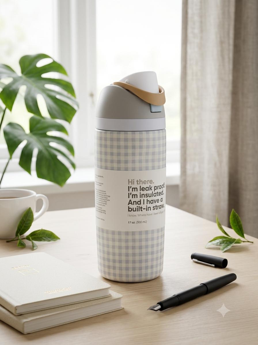 Miumi- Pastel Aesthetic Insulated Water Bottle with Built-in Straw – 500ml
