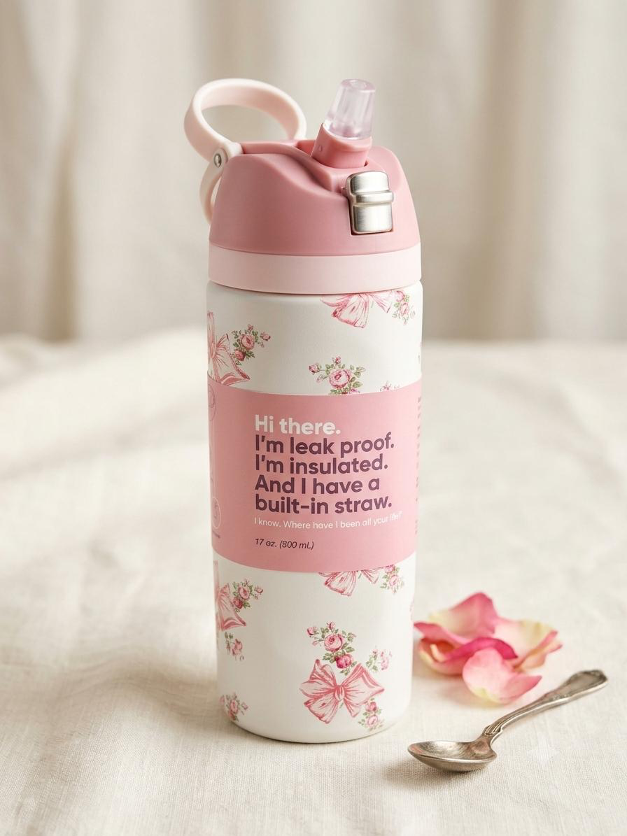 Miumi- Pastel Aesthetic Insulated Water Bottle with Built-in Straw – 500ml