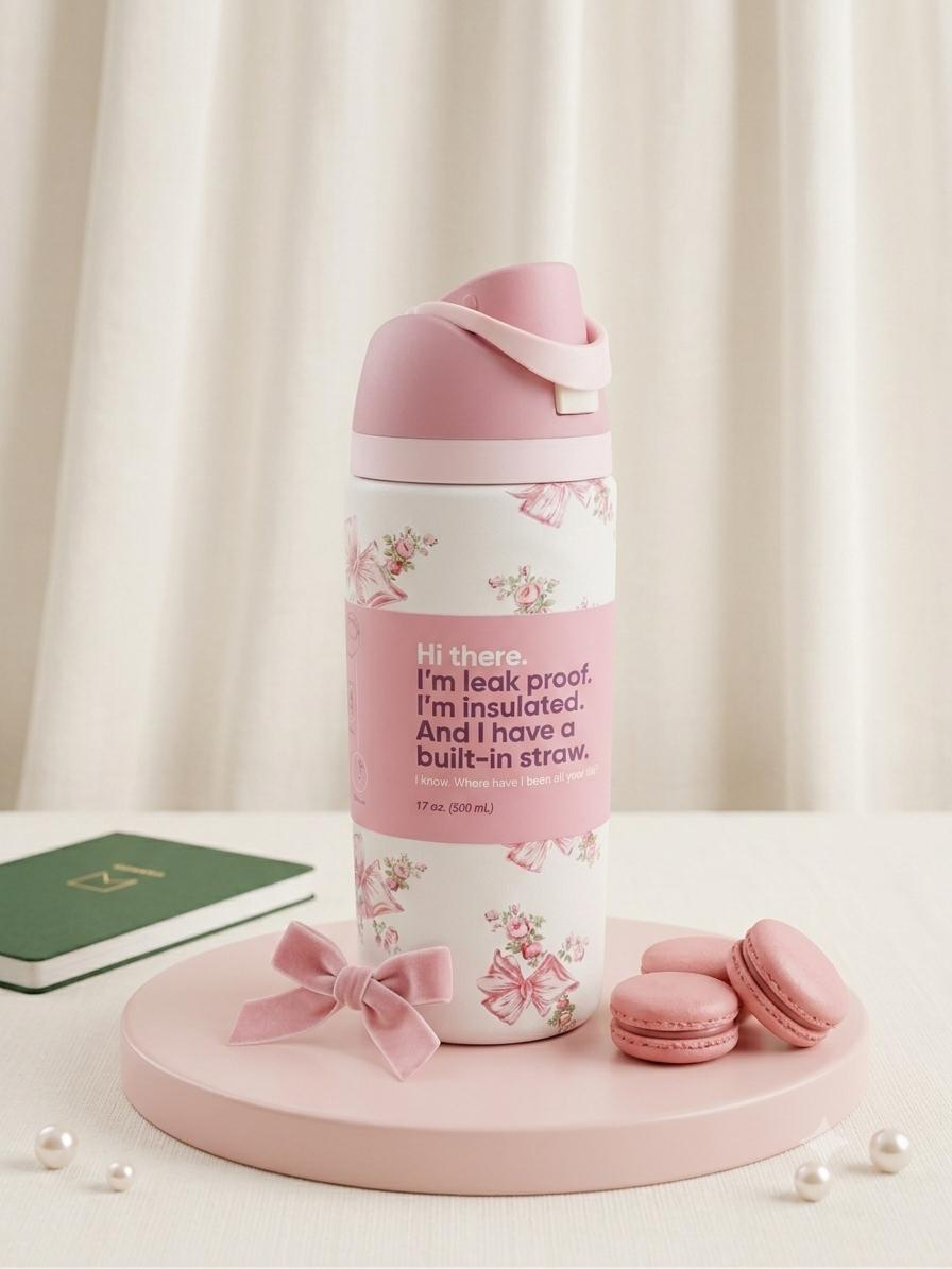 Miumi- Pastel Aesthetic Insulated Water Bottle with Built-in Straw – 500ml