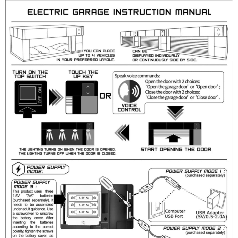 Electric Motorized Garage Diorama With Lights and Voice Control for 1:64 Diecast Scale Models
